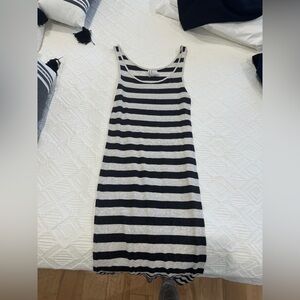 Navy and gray striped midi cotton dress